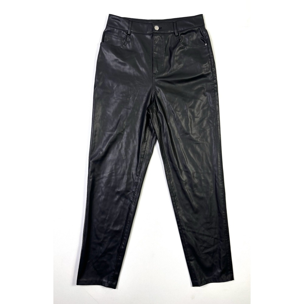 Zara Faux Leather Pants Women's 4 Black Straight Leg Moto